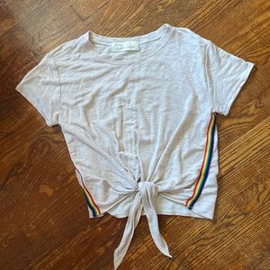 Vintage Havana Bobo Hippie Rainbow Beige Tan Tee Shirt Tie Waist Size Small
